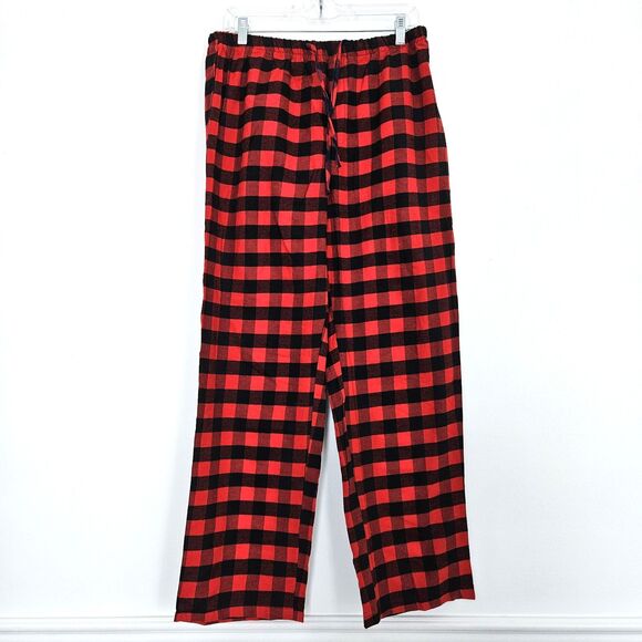 NEW Mens MEDIUM Pants PJ Pajama Red Plaid Black Buffalo Check Lounge Wear - Picture 1 of 3